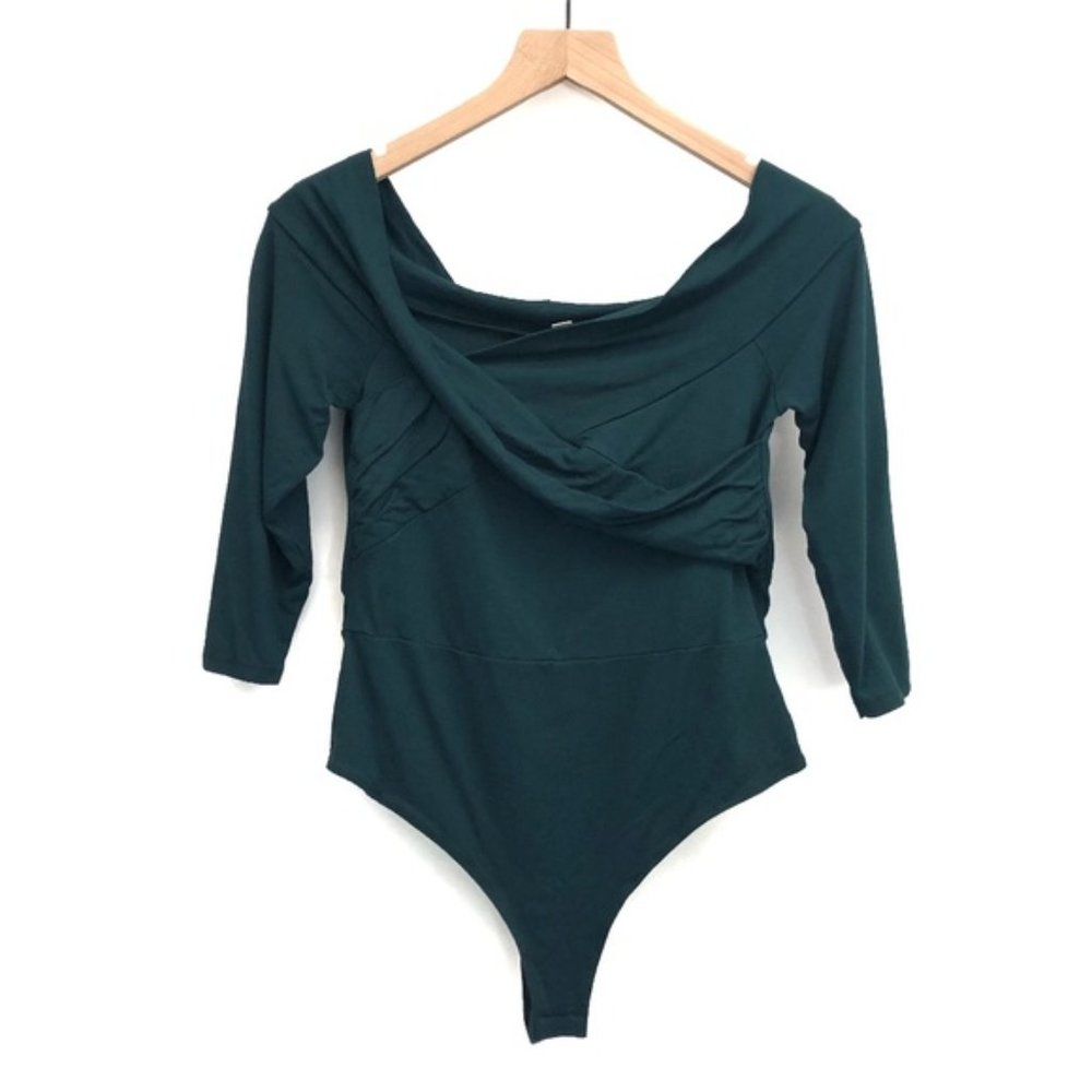 ASOS DESIGN Bodysuit With Wrap Front in Emerald